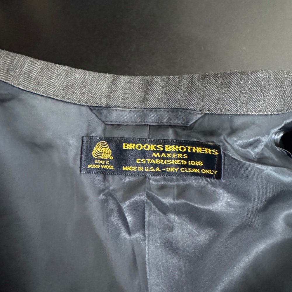 1980s Brooks Brothers Vintage Makers 100% Wool Herringbone Suit Mens 46R‎ 40W - Picture 5 of 6